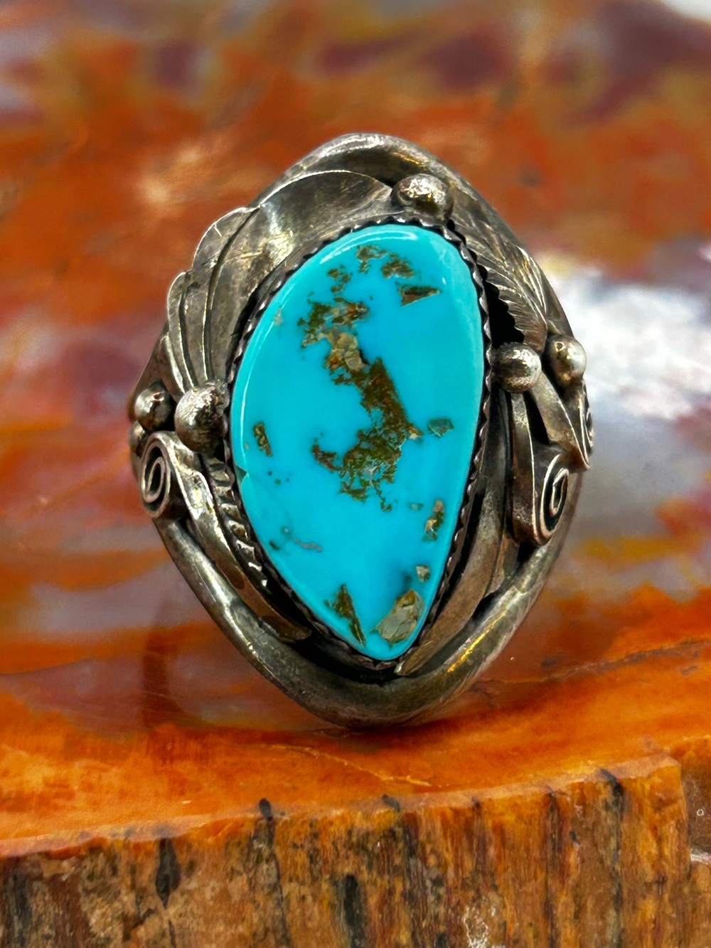 Mens Sterling Silver Turquoise Ring - Size 11.5